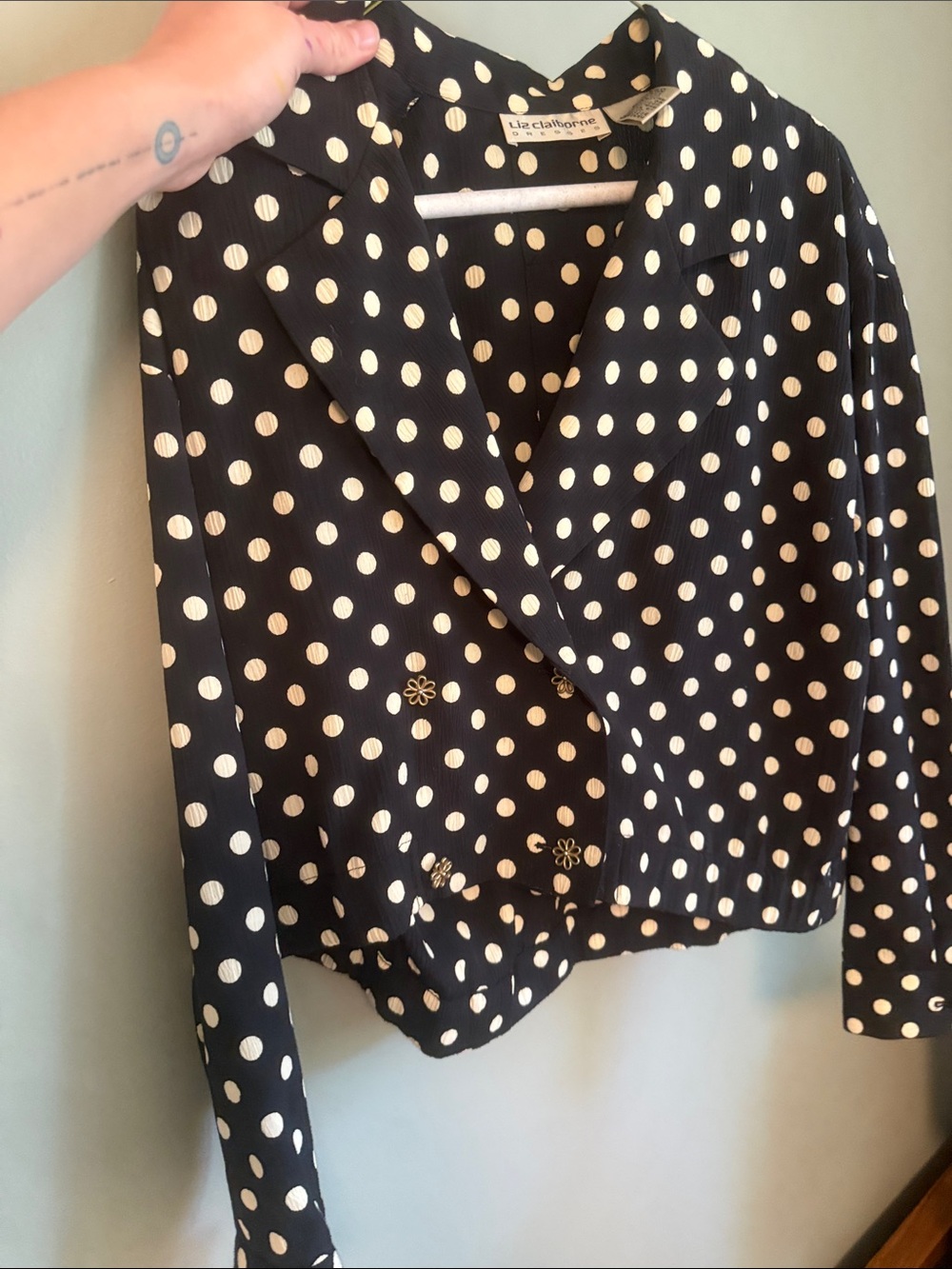 Black and White Polka Dot Cropped Blazer/Shirt